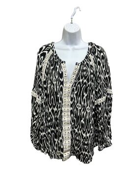 INC International Concepts | Boho Ikat Print Blouse Grommet Trim Size 1X